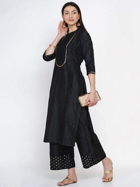 Black Embellished Kurta With Palazzo- WRKS027