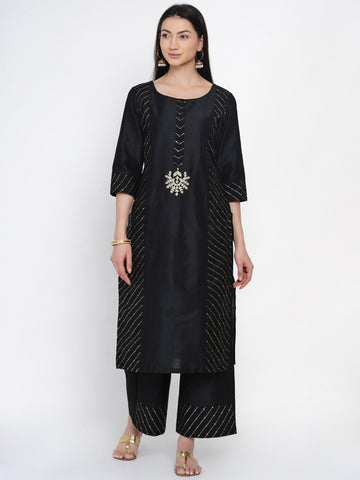 Black Embroidered Kurta With Palazzo- WRKS028