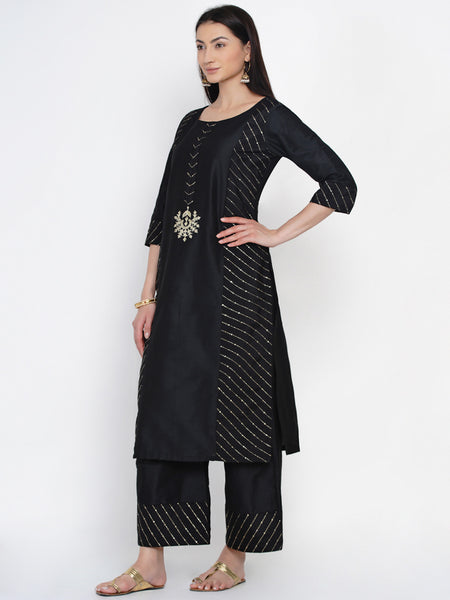 Black Embroidered Kurta With Palazzo- WRKS028