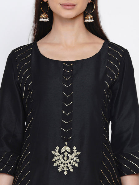 Black Embroidered Kurta With Palazzo- WRKS028