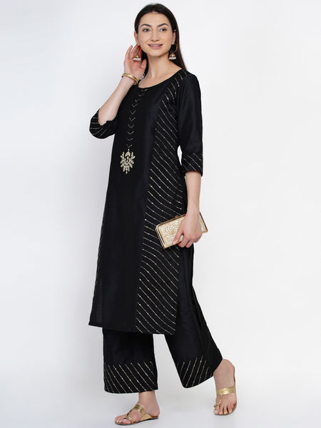 Black Embroidered Kurta With Palazzo- WRKS028