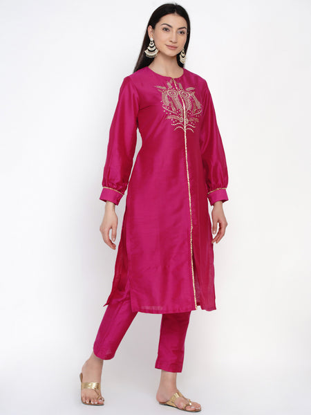 Pink Embroidered Kurta  With Pant- WRKS033