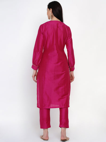 Pink Embroidered Kurta  With Pant- WRKS033