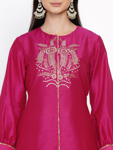 Pink Embroidered Kurta  With Pant- WRKS033