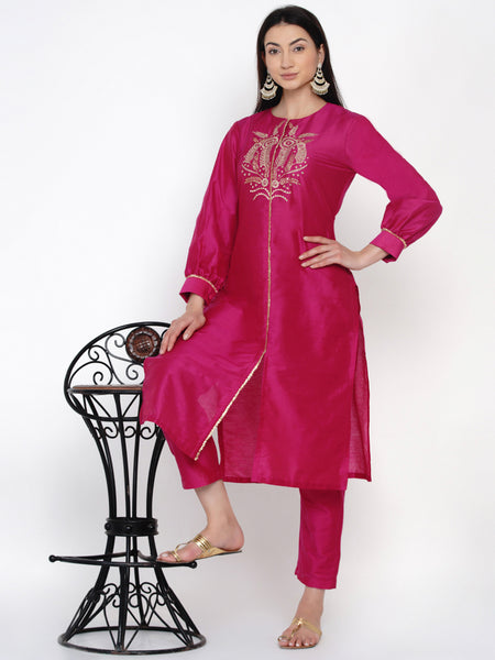 Pink Embroidered Kurta  With Pant- WRKS033