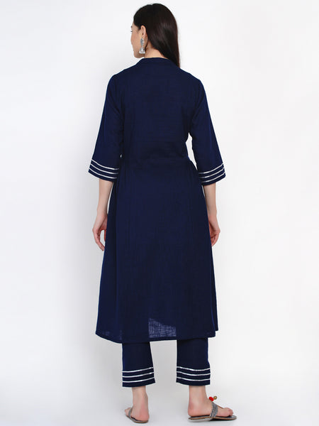 Navy Blue Embroidered Kurta With Pant- WRKS034