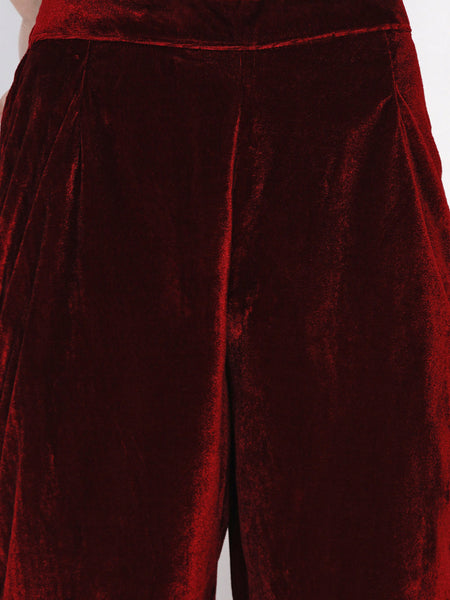 Maroon Velvet Embroidered Kurta with Pant- WRKS036