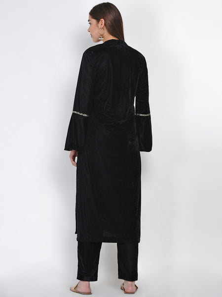 Black Velvet Embroidered Kurta with Pant- WRKS037