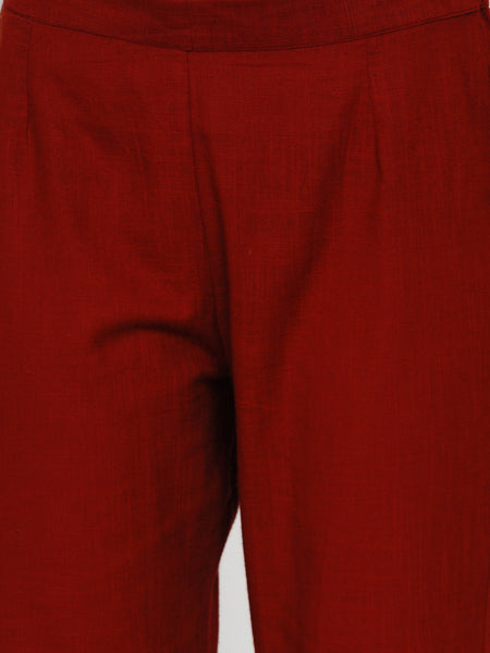 Maroon Cotton Embellished Kurta with Gota Work and Pants- WRKS051