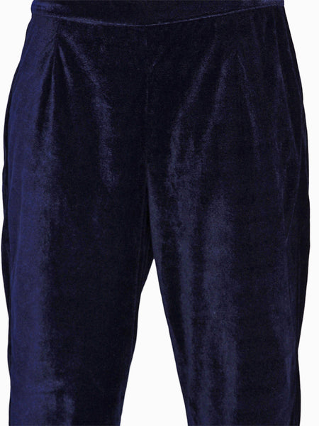Navy Blue Velvet Embroidered Kurta-WRKS053