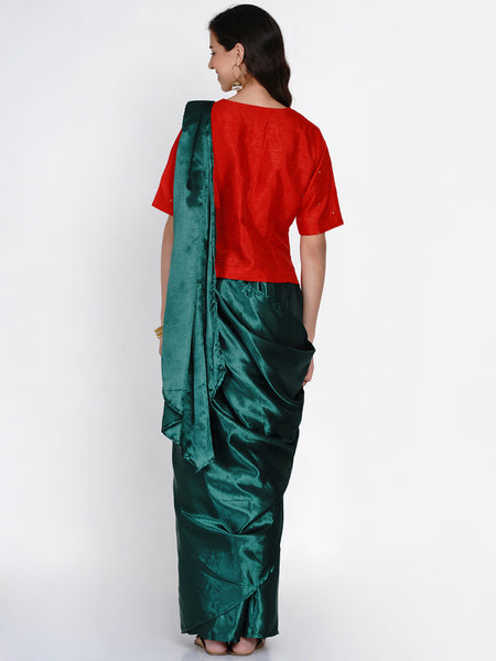 Green Satin Ready to Wear Saree with Embroidered Koti-WRKS055
