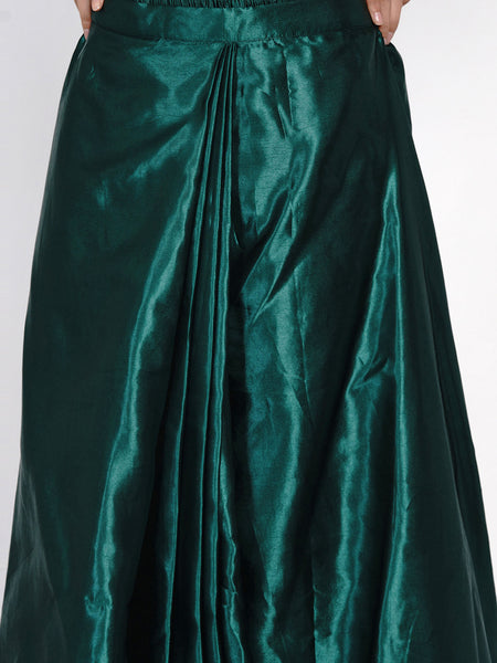 Green Satin Ready to Wear Saree with Embroidered Koti-WRKS055