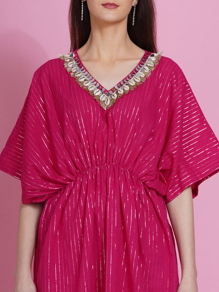 Pink Lurex Cotton Kaftan Style Kurta with Pants-WRKS072