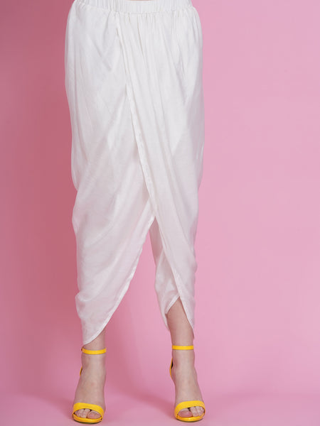 Peach Rayon Embroidered Kurta with Mirror Work and Tulip Pants-WRKS074