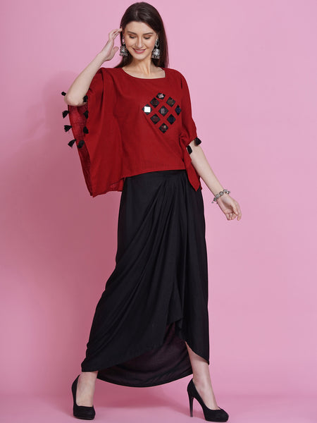 Maroon Cotton Kaftan with Dhoti-WRKS075