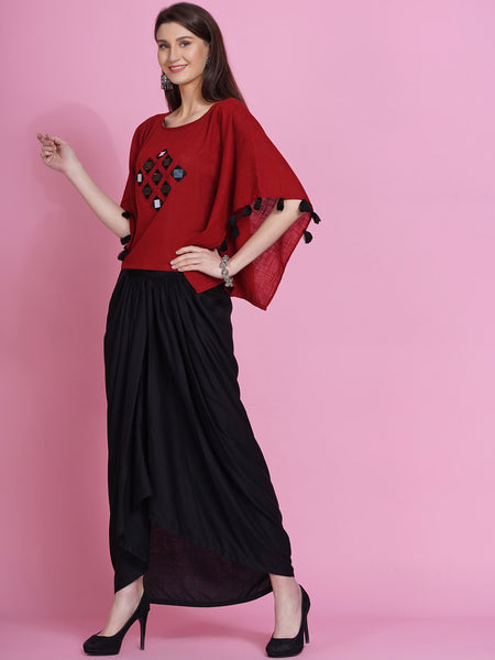 Maroon Cotton Kaftan with Dhoti-WRKS075