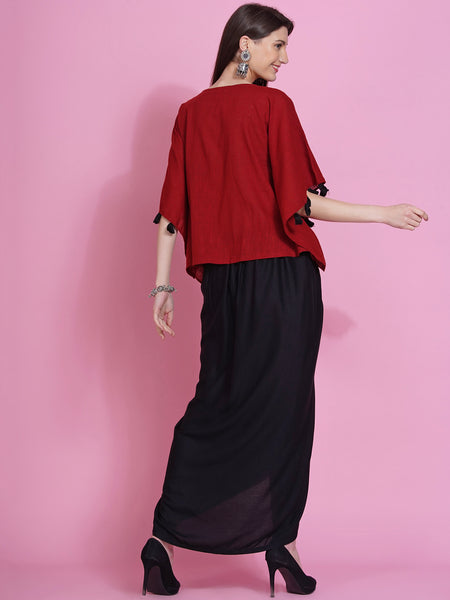 Maroon Cotton Kaftan with Dhoti-WRKS075