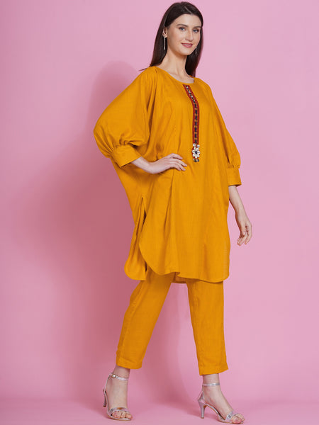 Yellow Rayon Boxed Kurta with Pants-WRKS077