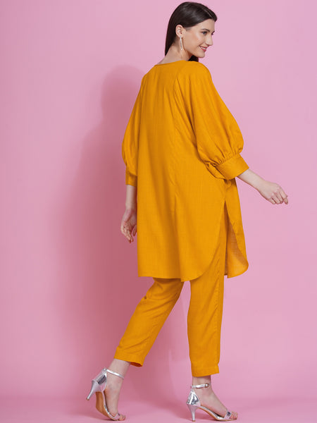 Yellow Rayon Boxed Kurta with Pants-WRKS077