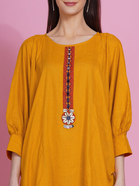 Yellow Rayon Boxed Kurta with Pants-WRKS077