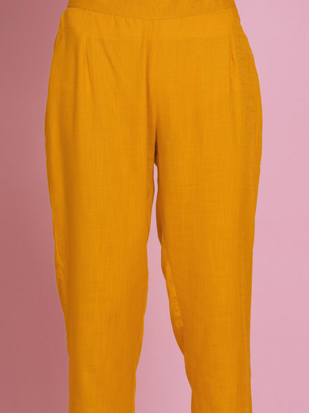 Yellow Rayon Boxed Kurta with Pants-WRKS077