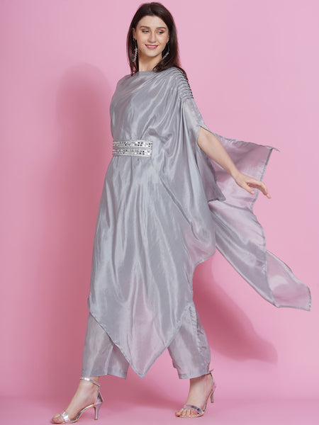 Grey Opara Silk Kurta with Belt and Pallazo-WRKS080
