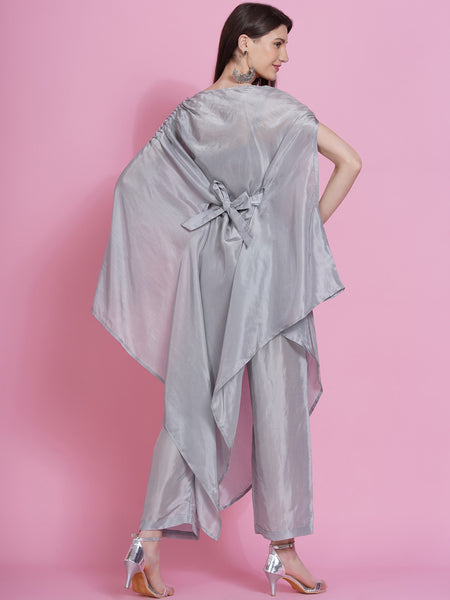 Grey Opara Silk Kurta with Belt and Pallazo-WRKS080