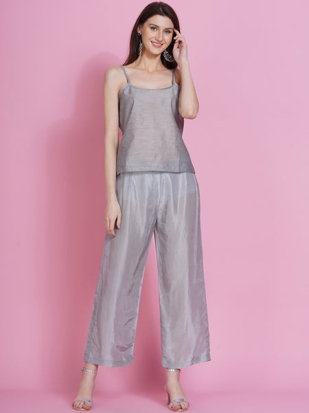 Grey Opara Silk Kurta with Belt and Pallazo-WRKS080