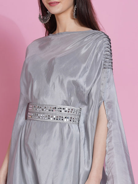 Grey Opara Silk Kurta with Belt and Pallazo-WRKS080
