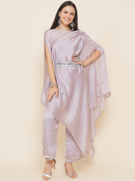 Lilac Georgette Indowester Kurta With Palazzo and belt-WRKS090