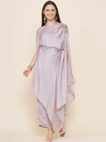 Lilac Georgette Indowester Kurta With Palazzo and belt-WRKS090