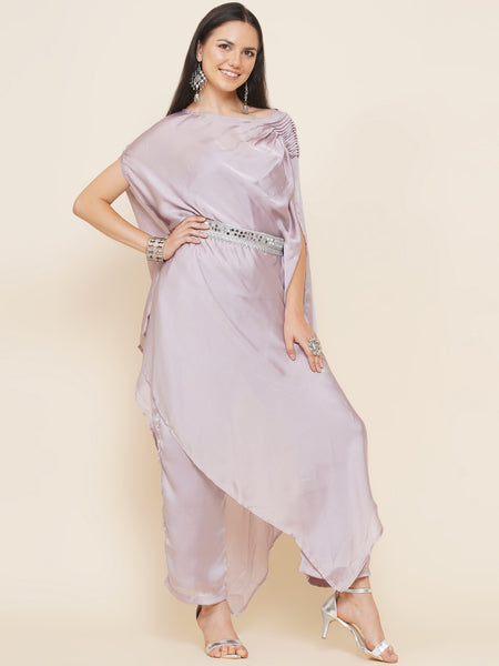 Lilac Georgette Indowester Kurta With Palazzo and belt-WRKS090