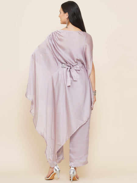 Lilac Georgette Indowester Kurta With Palazzo and belt-WRKS090