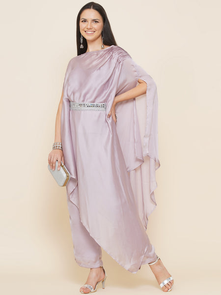 Lilac Georgette Indowester Kurta With Palazzo and belt-WRKS090