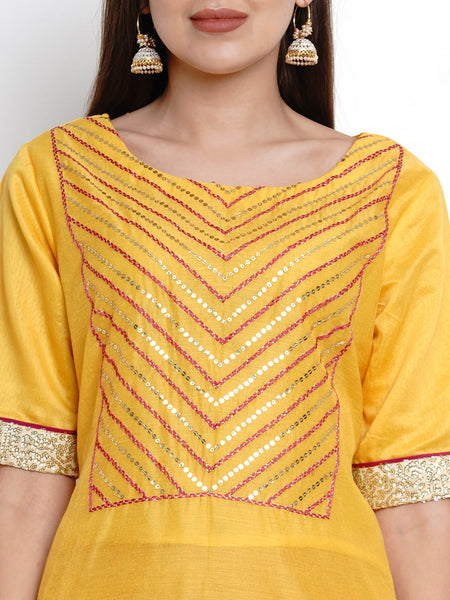 Yellow Chanderi Embroidered Kurta With Sharara With Dupatta-WRS465