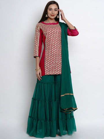 Pink Chanderi Kurta With Sharara And Dupatta-WRS468