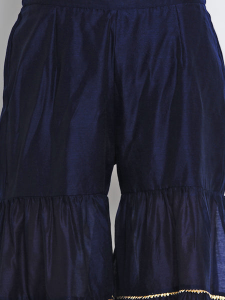 Navy Blue Chanderi Kurta With Sharara And Dupatta-WRS469