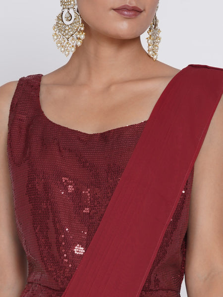Maroon Georgette ready to wear Saree with sequence work Koti-WRKS059