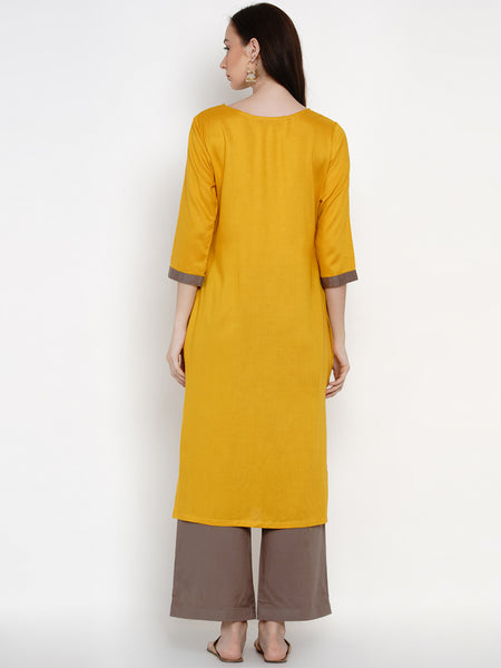 Yellow Rayon Embroidered Kurta With Palazzo- WRKS011