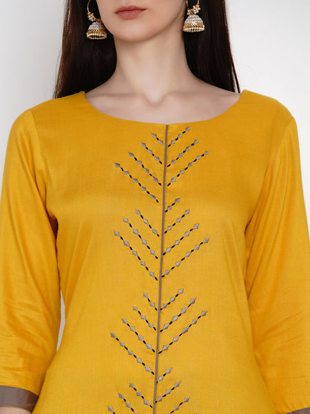 Yellow Rayon Embroidered Kurta With Palazzo- WRKS011